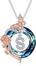 wholesale TOUPOP Mothers Day Necklace Rose Necklace With Butterfly S Initial Necklace 925 Sterling Silver With S Letter Blue Crystal Birthday Gifts For Her Mom Wife Girlfriend -0-0