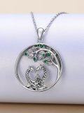 wholesale 925 Sterling Silver Tree of Life Giraffes Heart Shape Pendant Necklaces with Green Stones s for Girls/Women/Mom/Sister-0-2