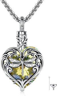 wholesale 925 Sterling Silver Yellow Citrine Heart Dragonfly Cremation Pendant Necklace for Ashes Memorial s for Women-Dragonfly
