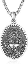 wholesale 925 Sterling Silver Laughing Buddha Pendant Necklace - Mens Protection Jewelry with 3+2 Extender Chain-0-0
