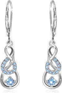 wholesale 925 Sterling Silver Infinity Blue Topaz Gemstone Leverback Earrings for Women's -Light Blue Earrings