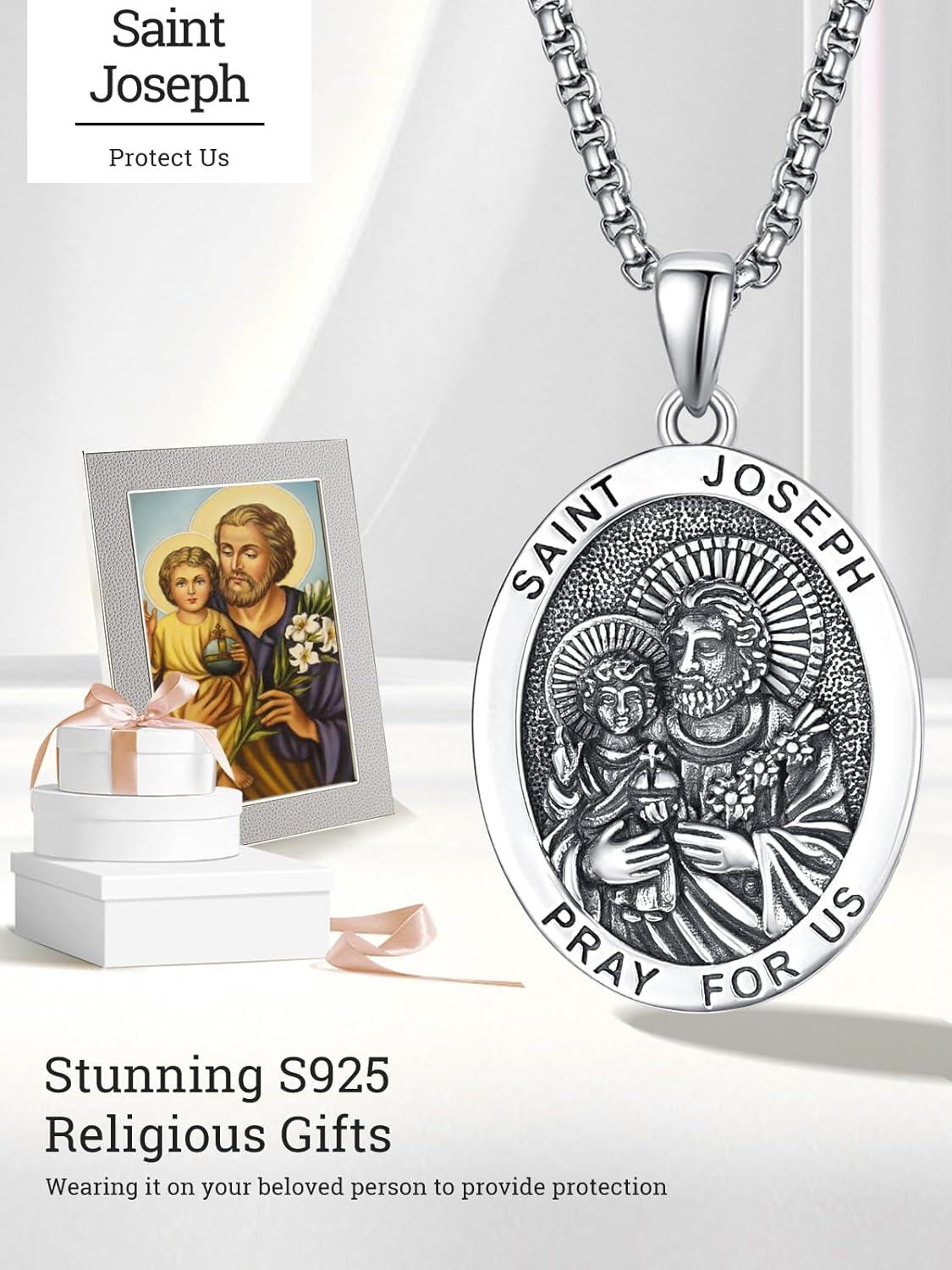 Sterling Silver Monetshe Patron Saint Medals Catholic Pendant Necklaces-0-6
