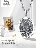 wholesale 925 Sterling Silver St Joseph Medal Necklace for Men Women Catholic Jewelry Prayer Charm Gift 3D Pray For Us Pendant Chain Christian Faith Symbolic Religious Gifts -0-5