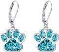 wholesale 925 Sterling Silver Turquoise Stone Inlay Paw Print Leverback Earring for Women Girls Animal Lover Gifts 43mm Long-0-0