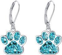 wholesale 925 Sterling Silver Turquoise Stone Inlay Paw Print Leverback Earring for Women Girls Animal Lover Gifts 43mm Long-Turquoise
