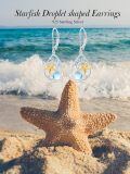 wholesale 925 Sterling Silver Starfish Moonstone Ocean Wave Two Tone Drop Earrings-0-5