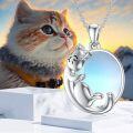 wholesale 925 Sterling Silver Blue Moonstone Cat Pendant Necklace for Women Girls  45cm Chain Length-0-5