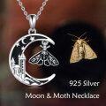 wholesale 925 Sterling Silver Gothic Castle Moon & Butterfly Skull Pendant Necklace for Women Girls Vintage Halloween  48cm Chain Length-0-1