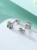wholesale 925 Sterling Silver Square Green Moss Agate Stud Earrings for Women-0-3