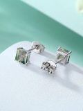 wholesale 925 Sterling Silver Moss Agate Square Cut Prong Set Stud Earrings-0-3