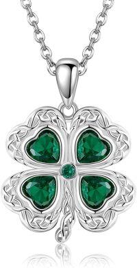 wholesale 925 Sterling Silver Green Crystal Four-Leaf Clover Charm Necklace Gift for Women-Clover