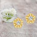 wholesale 14K Gold Floral Stud Earrings with Cubic Zirconia - Elegant Gift for Her-0-5