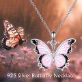wholesale 925 Sterling Silver Pink Opal & Black Moss Agate Butterfly Pendant Necklace 45cm Chain-0-2
