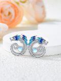 wholesale 925 Sterling Silver Dragon Blue Enamel & Opalite Stone Leverback Dangle Drop Earrings for Women-0-3