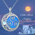 TOUPOP Sterling Silver Blue Opal Celtic Moon Triskele Pendant Necklace-0-1