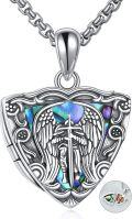 wholesale 925 Sterling Silver 925 Angel Wing Cross Abalone Shell Photo Locket Pendant Necklace for Men and Women-0-0