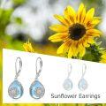 wholesale 925 Sterling Silver Teardrop Blue Opal Sunflower Leverback Dangle Earrings-0-3