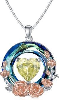 wholesale 925 Sterling Silver Blue Crystal Birthstone Flower Pendant Necklace for Women-08-August-Poppy