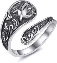 wholesale Sterling Silver Spoon Rings Hummingbird Shark Daisy Tree of Life Dragonfly Witches Knot Sea Turtle Adjustable Thumb Rings for Women Mother Birthday Gifts-shark