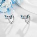 wholesale 925 Sterling Silver Butterfly Huggie Hoop Earrings with Blue Shell Inlay  for Women and Girls-0-3