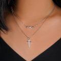 wholesale 925 Sterling Silver Infinity & Cross Layered Pendant Necklace for Women - Religious s-0-3
