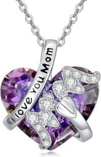wholesale Sterling Silver Infinity Necklace with Birthstone Anniversary Wedding Jewelry Gift for Women-I Love You Heart Purple