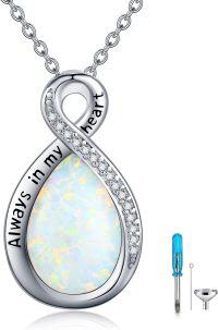wholesale 925 Sterling Silver Opal Tear Drop Cremation Keepsake Pendant Necklace with Funnel and Fill Tool-Infinity urn necklace