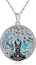 wholesale 925 Sterling Silver Tree of Life Round Pendant Necklace with Blue Abalone Shell Inlay and Celtic Knot Design-0-0