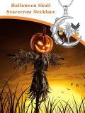 wholesale 925 Sterling Silver Halloween Witch and Bat Crescent Moon Pendant Necklace-0-5