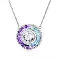 TOUPOP Sterling Silver White Zirconia Crystal Circle Pendant Necklace Gift-undefined