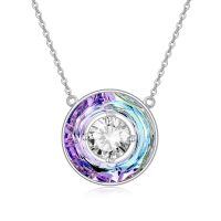 TOUPOP Sterling Silver White Zirconia Crystal Circle Pendant Necklace Gift-undefined