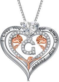 wholesale Sterling Silver Rose Pendant Necklace A Z Initial Letter Heart Jewelry for Women Valentine Mother s Day Birthday Gifts for Her-Letter G