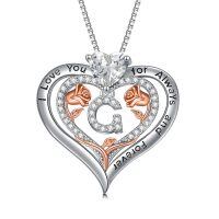 wholesale 925 Sterling Silver Rose Pendant Necklace A Z Initial Letter Heart Jewelry for Women Valentine Mother s Day Birthday Gifts for Her-Letter G