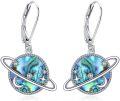 wholesale 925 Sterling Silver Abalone Shell Saturn Planet Leverback Drop Earrings-0-0