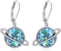 wholesale 925 Sterling Silver Abalone Shell Saturn Planet Leverback Drop Earrings-Planet