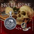 wholesale 925 Sterling Silver Round Photo Holder Pendant with Rose and Skull Design - Gothic Punk Style Jewellery Gift for Him-0-5