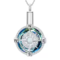TOUPOP Sterling Silver Compass Urn Necklace For Ashes Cremation Jewelry For Men Women-undefined