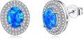 wholesale 925 Sterling Silver Blue Opal Halo Sunburst Oval Stud Earrings for Women-0-0