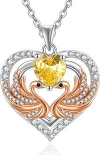 wholesale 925 Sterling Silver Rose Gold Plated Swan Birthstone Necklace for Women-11 Nov - Citrine