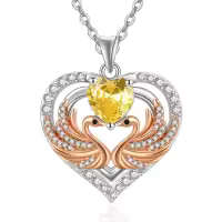 wholesale 925 Sterling Silver Rose Gold Plated Swan Birthstone Necklace for Women-11 Nov - Citrine