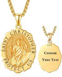 wholesale Sterling Silver 24K Gold Plated Saint Medal Pendant Necklace for Men Women-St Christopher-St Christopher-St Christopher-Personalized