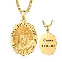 wholesale 925 Sterling Silver & 24k Gold Plated Customizable Saint Christopher Protect Us Medallion Pendant Necklaces for Men and Women-St Christopher-St Christopher-St Christopher-Personalized