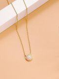 wholesale 925 Sterling Silver Synthetic Opal 8mm Round Pendant Necklace with Gold Plated Chain (chars)-0-3