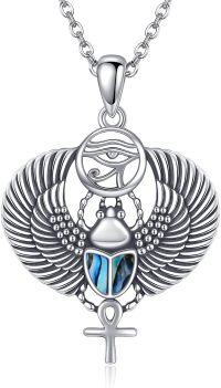 wholesale 925 Sterling Silver Abalone Shell Eye Of Horus Cross Winged Scarab Pendant Necklace for Women's Gifts-Scarab