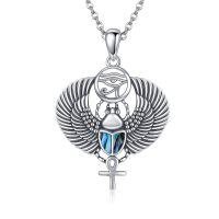 wholesale 925 Sterling Silver Abalone Shell Eye Of Horus Cross Winged Scarab Pendant Necklace for Women's Gifts-Scarab
