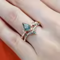 TOUPOP 10k 14k Gold Natural Moss Agate & Moissanite Women's Bridal Ring Set-0-4