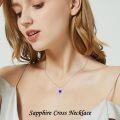 wholesale 925 Sterling Silver Sapphire Cross Necklace with September Birthstone - Elegant White Gold Plated Faith Jewelry for Women-0-1