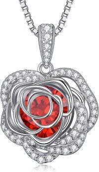 wholesale  Sterling Silver 12 Birthstone Rose Pendant Necklace Mother s Day Gift -7-Jul-Ruby