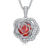 wholesale 925 Sterling Silver 12 Birthstone Rose Pendant Necklace Mother s Day Gift-7-Jul-Ruby