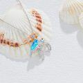 wholesale 925 Sterling Silver Blue Opal Sea Turtle Pendant Necklace with CZ Accents and Extender Chain (14+3)-0-3